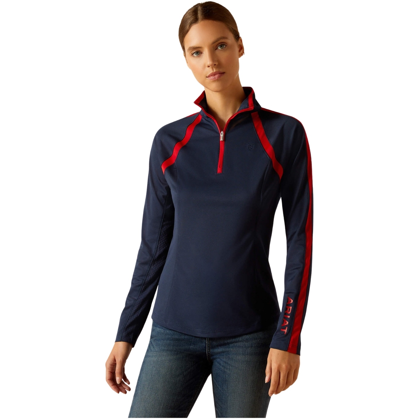 Ariat Womens Sunstopper 3 . 0 Lange Ärmel Baselayer 10049042 - Navy / Red